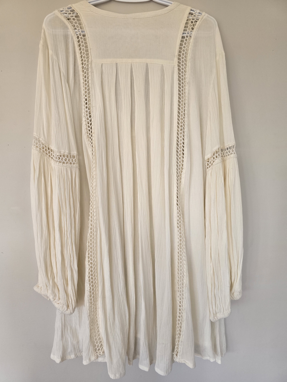 Free People Cream Boho V-Neck Crochet Tunic/dress. Women's Size M. Peasant Top - Picture 2 of 8
